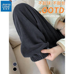 束脚灯芯绒运动裤 今年流行爆款 子女2025新款 KHV真维斯灰色加绒裤