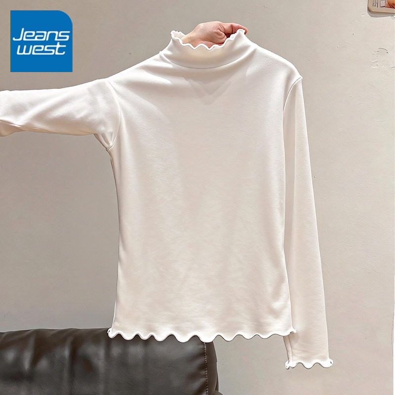 KV真维斯木耳边打底衫女款2025新款秋冬季半高领加绒内搭长袖t