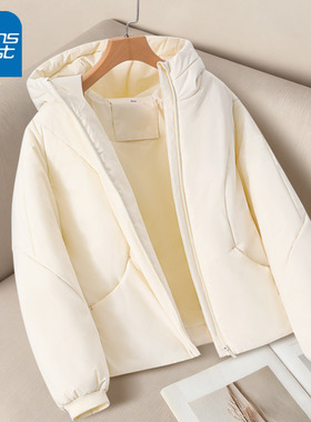 NOA真维斯杏色连帽加厚棉服女2025年新款秋冬季保暖韩系时尚外套