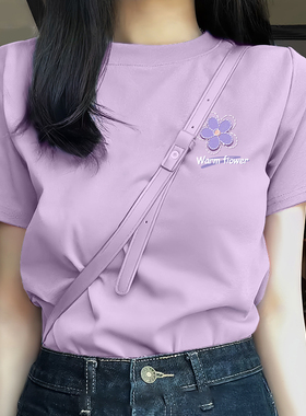 KWV真维斯紫色短袖t恤女纯棉2026新款夏季小个子宽松正肩圆领上衣