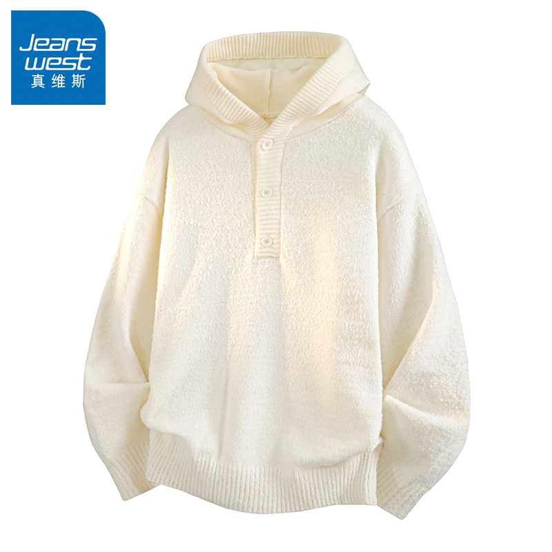 N5真维斯毛衣男2025新款秋冬季美式宽松连帽上衣服外套男款针织衫