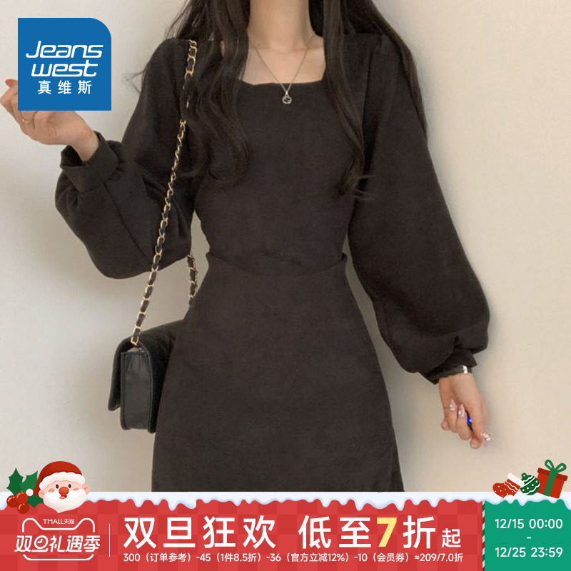 LE真维斯女装2025秋季新款韩版潮流复古收腰显瘦小个子连衣裙