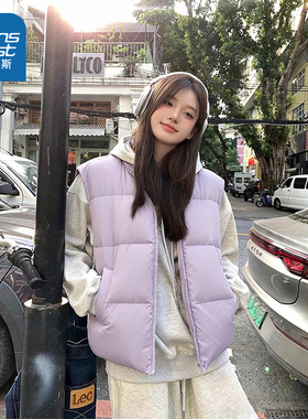 NOW真维斯紫色棉服马甲女2025新款冬季巨好看的冬装夹棉袄厚外套