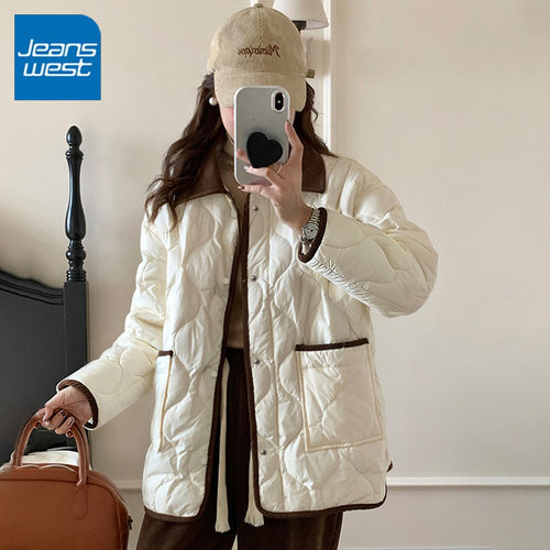 真维斯撞色翻领棉服女2025新款