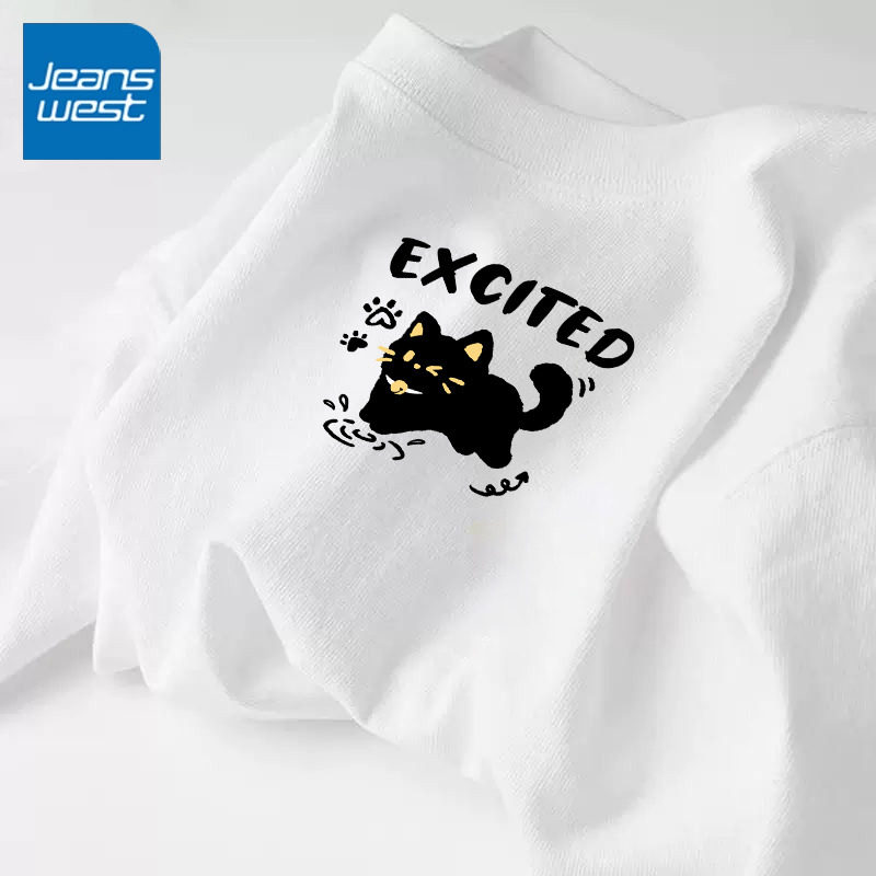 KCV真维斯白色长袖t恤女2025新款 春秋体恤宽松显瘦简约圆领