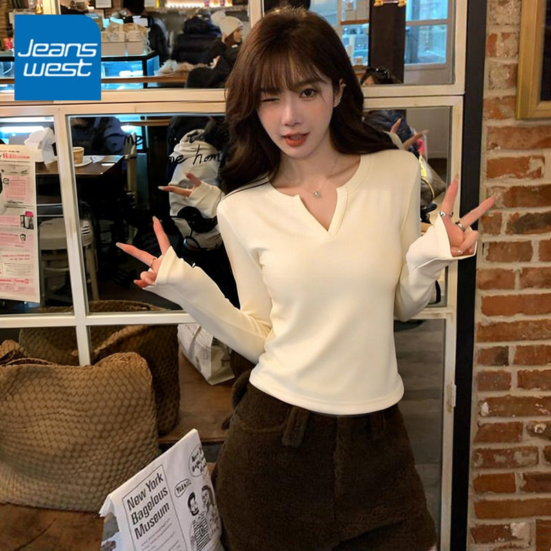 KCV真维斯白色V领长袖T恤女内搭打底衫2026年新款春秋可外穿上衣,女装/女士精品,T恤,淘宝优惠券,粉丝福利购,淘宝优惠卷