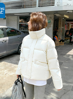 KV真维斯白色连帽棉服女2025秋冬季新款韩系百搭加厚保暖棉袄外套