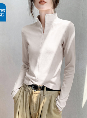 NOA真维斯薄绒打底衫女2025年新款立领半拉链长袖休闲百搭上衣女