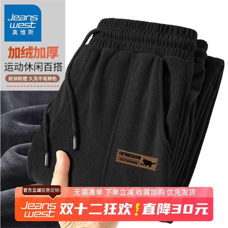 GV真维斯加绒加厚裤子男冬季新款男士保暖雪尼尔条绒休闲裤男款B
