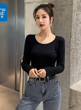 KPP真维斯女士打底衫秋季显瘦内搭套头衫圆领女长袖上衣洋气衣服