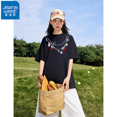 NR真维斯美式潮牌别致纯棉短袖t恤女夏季新款宽松百搭休闲上衣ins