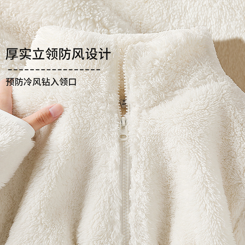 NOW真维斯摇粒绒外套女2025新款秋冬季加绒加厚内胆毛绒开衫上衣