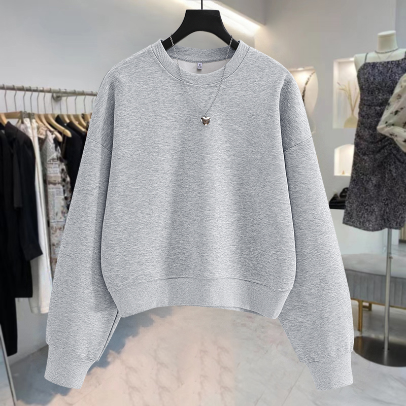 NOW真维斯纯色圆领卫衣女2025新款秋季内搭小个子宽松长袖上衣潮