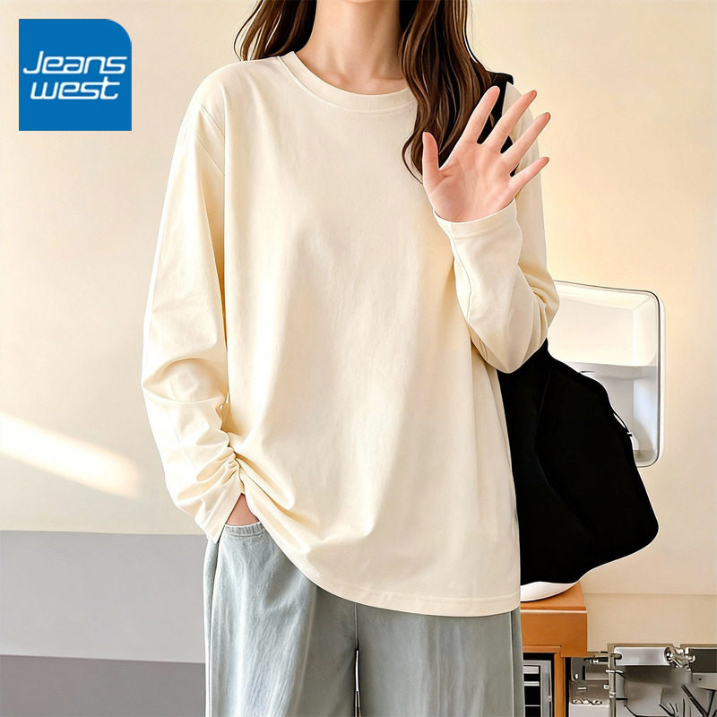 KV真维斯纯棉长袖T恤女2026年春秋款新款显瘦百搭打底衫宽松上