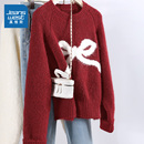 KMV真维斯红色圣诞针织毛衣女2025冬新款 小个子本命马年加厚内搭