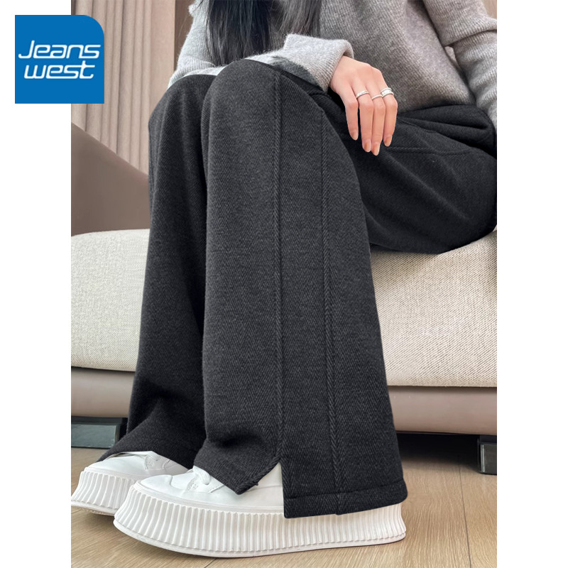 真维斯加绒开叉直筒裤女2025新款