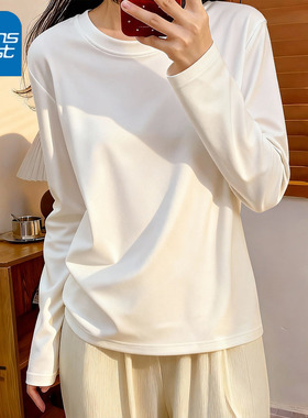 KV真维斯白色纯棉长袖T恤女2026春秋新款韩版宽松打底衫休闲上衣
