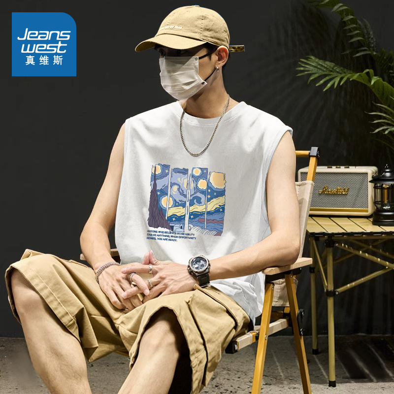 NN真维斯纯棉背心男款夏美式潮流宽松休闲无袖t恤青少年运动坎肩