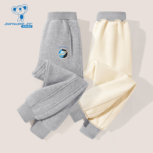JU真维斯男童休闲加绒长裤 2025冬季新品大中童印花时尚裤子童装