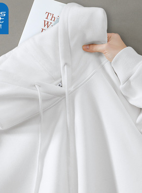 KWV真维斯白色连帽卫衣女2026新款爆款春季休闲宽松显瘦设计感潮