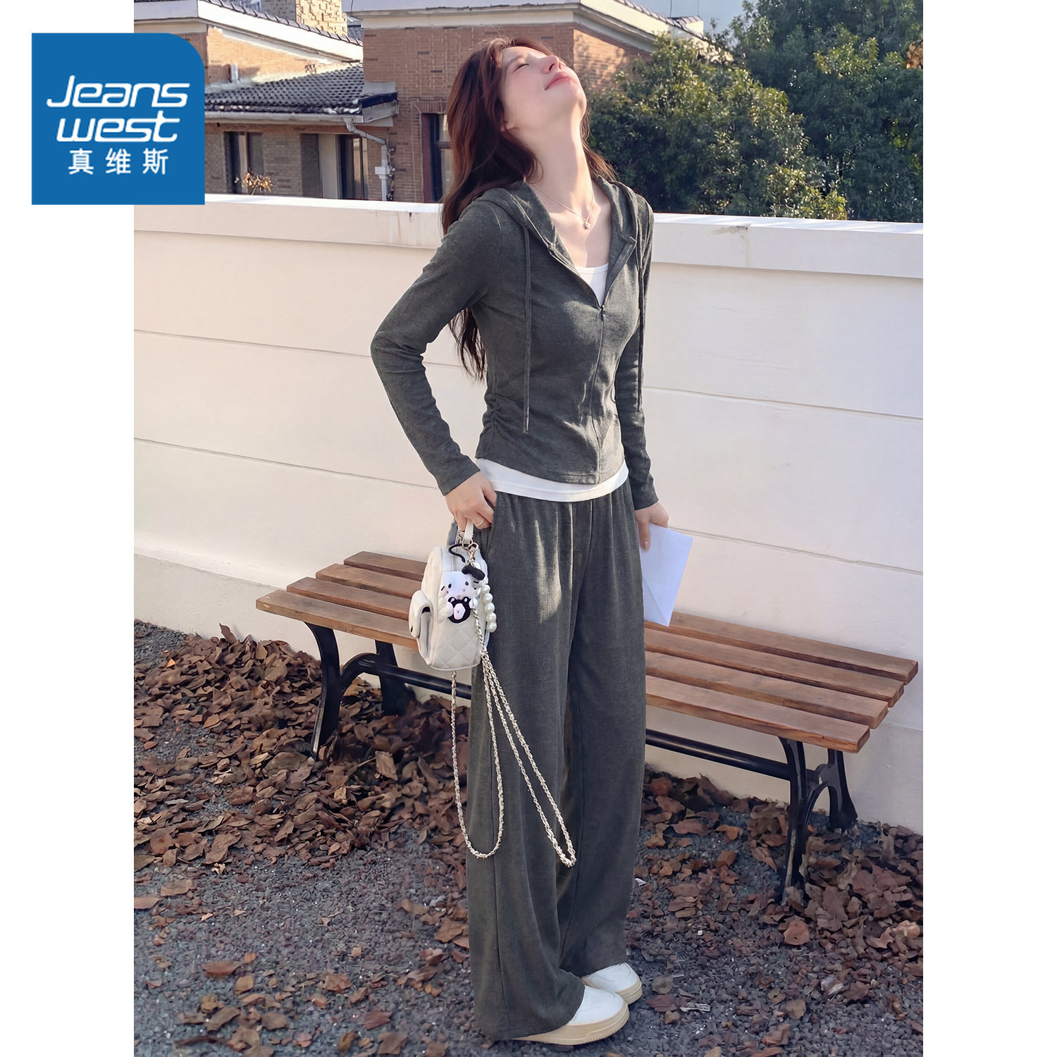 NOW真维斯运动休闲套装女假两件长袖上衣阔腿裤子巨好看早春套装,女装/女士精品,时尚套装,淘宝优惠券,粉丝福利购,淘宝优惠卷