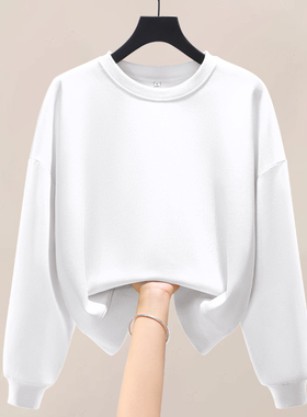 NOW真维斯圆领短款卫衣女2026新款春季小个子休闲白色上衣外套