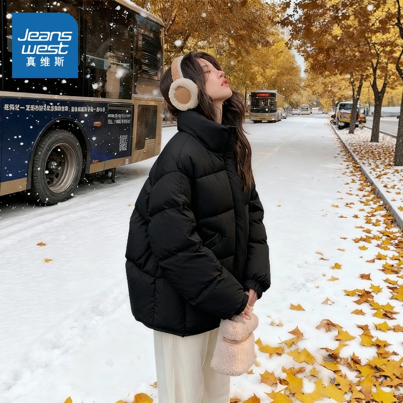 真维斯黑色棉袄女款2025新款冬