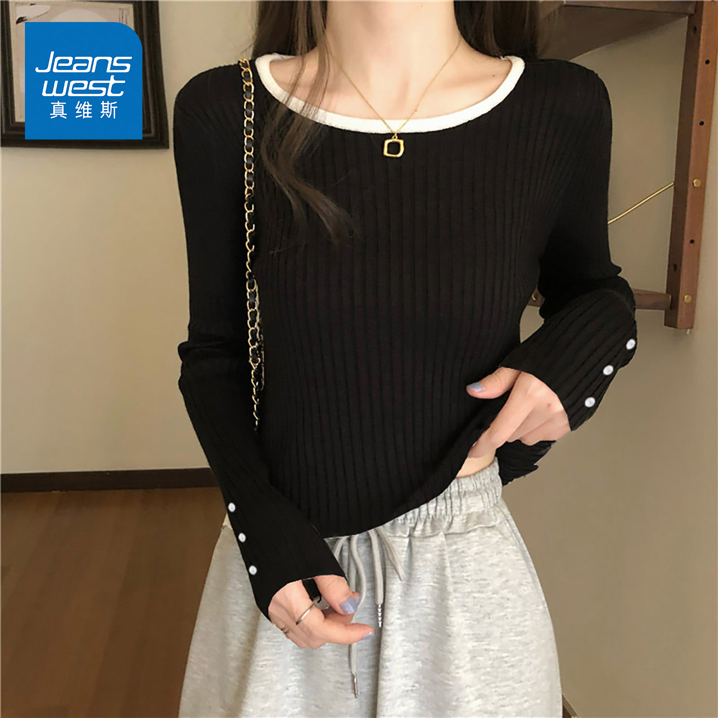 真维斯女装圆领长袖针织衫