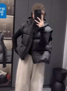 KY真维斯黑色马甲棉服女冬季2025新款韩系小个子宽松坎肩连帽外套