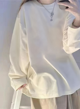 KV真维斯纯棉白色长袖t恤女2025新款秋季宽松加底衫内搭大码上衣