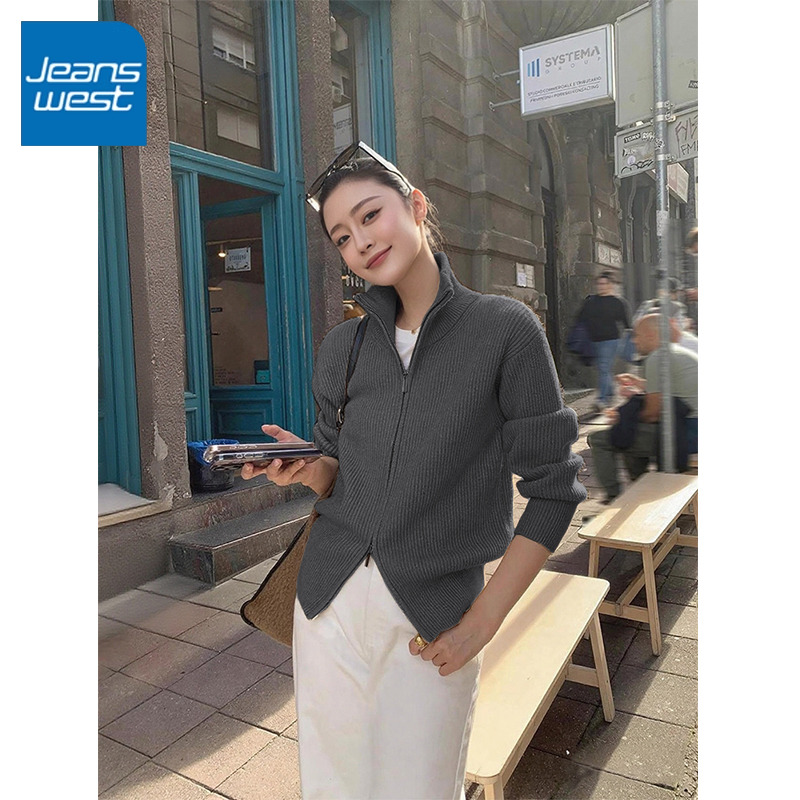 真维斯女立领开衫毛衣2025冬季新款