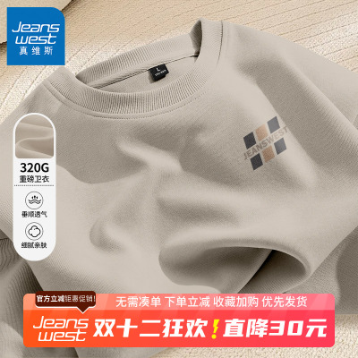 GV真维斯圆领卫衣男款2025新款美式休闲宽松大码复古套头上衣男B