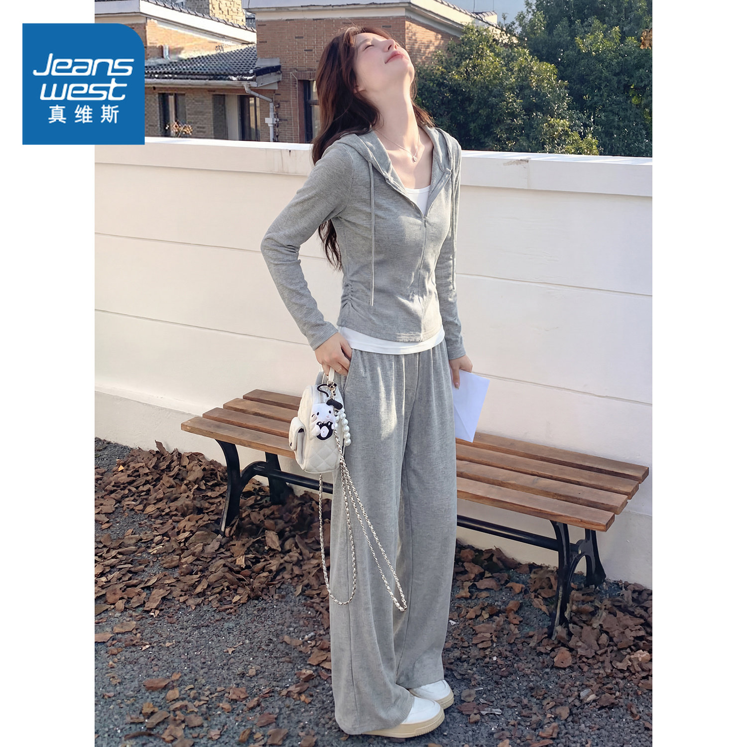 NOW真维斯灰色休闲运动套装女2026新款春秋假两件连帽上衣阔腿裤,女装/女士精品,时尚套装,淘宝优惠券,粉丝福利购,淘宝优惠卷