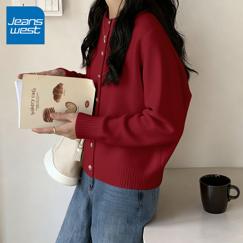 真维斯女小香针织短开衫冬季新款