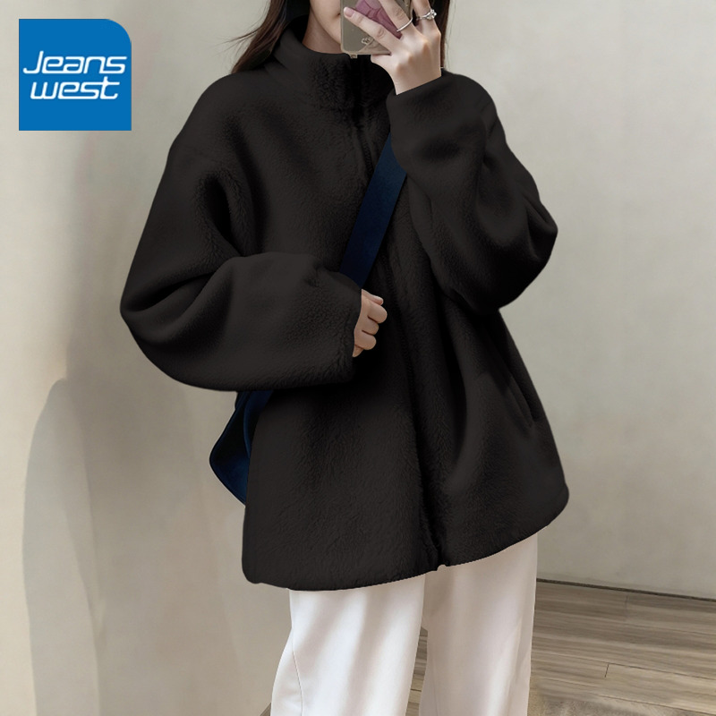 真维斯女舒棉绒立领开衫冬季新款