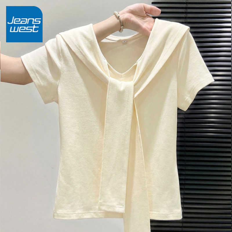 KCV真维斯鹅黄色短袖t恤女夏学院风修身显瘦正肩海军领设计上衣女,女装/女士精品,T恤,淘宝优惠券,粉丝福利购,淘宝优惠卷