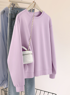 NOW真维斯紫色圆领无帽卫衣女2025新款爆款春秋时尚洋气宽松外套