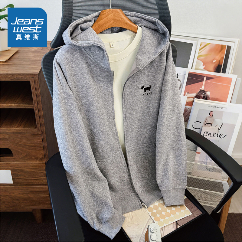 全拉链连帽卫衣直筒简约卫衣外套