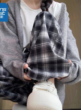 LB真维斯格子裤女春秋2025新款慵懒风休闲裤秋季学生党显瘦阔腿裤