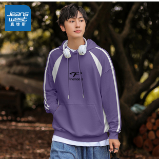 新品 加绒宽松卫衣2025冬季 情侣上衣 连帽插肩袖 G2真维斯男女同款