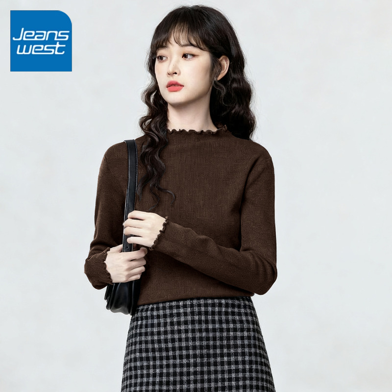 真维斯木耳边加绒德打底衫女内搭