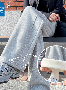 NOA真维斯加绒阔腿裤女2025新款冬季加厚运动卫裤宽松直筒休闲裤