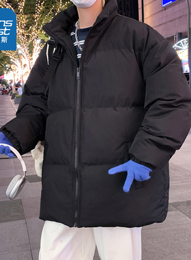 VF真维斯男装冬季宽松时尚潮流黑色休闲保暖棉袄男款立领棉服