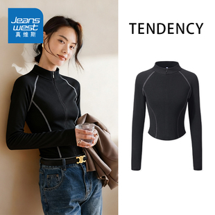显瘦内搭长袖 秋冬半高领修身 上衣 女2025新款 NOW真维斯黑色打底衫
