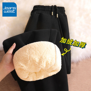 羊羔绒保暖休闲束脚裤 秋冬季 子女2025新款 KV真维斯黑色加绒加厚裤