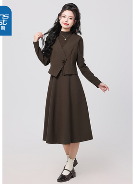 GC真维斯显瘦2025春秋新款小个子百搭气质淑女两件套时尚连衣裙女