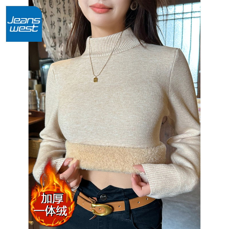 真维斯半高领一体绒毛衫2025年新款