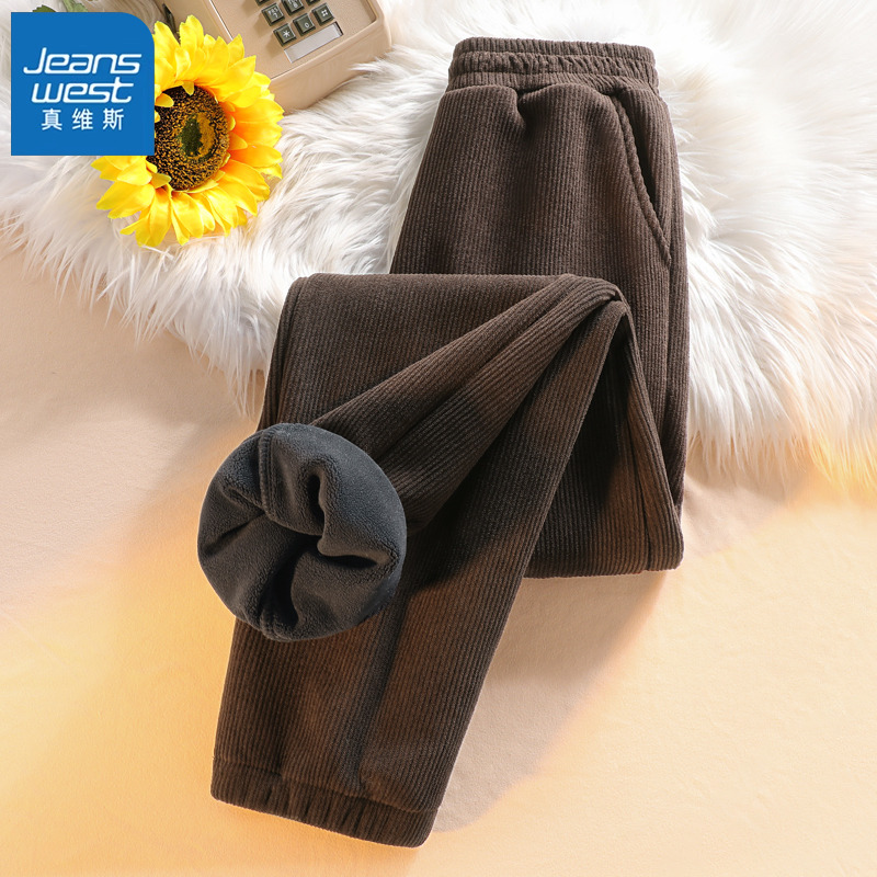 真维斯咖色灯芯绒加绒裤子运动裤