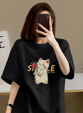 KWV真维斯黑色纯棉短袖女t恤2026新款夏季半袖大码胖mm上衣女装夏