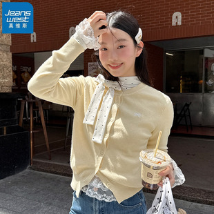 毛衣开衫 KHV真维斯针织衫 新款 外搭2025春秋季 外套圆领上衣 女薄款